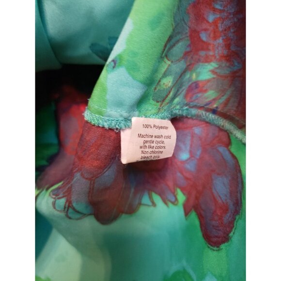 J Crew Womens M Blouse Floral Green Blue 3/4 Sleeve Tie Dye Bold Colors Satin - Picture 6 of 6